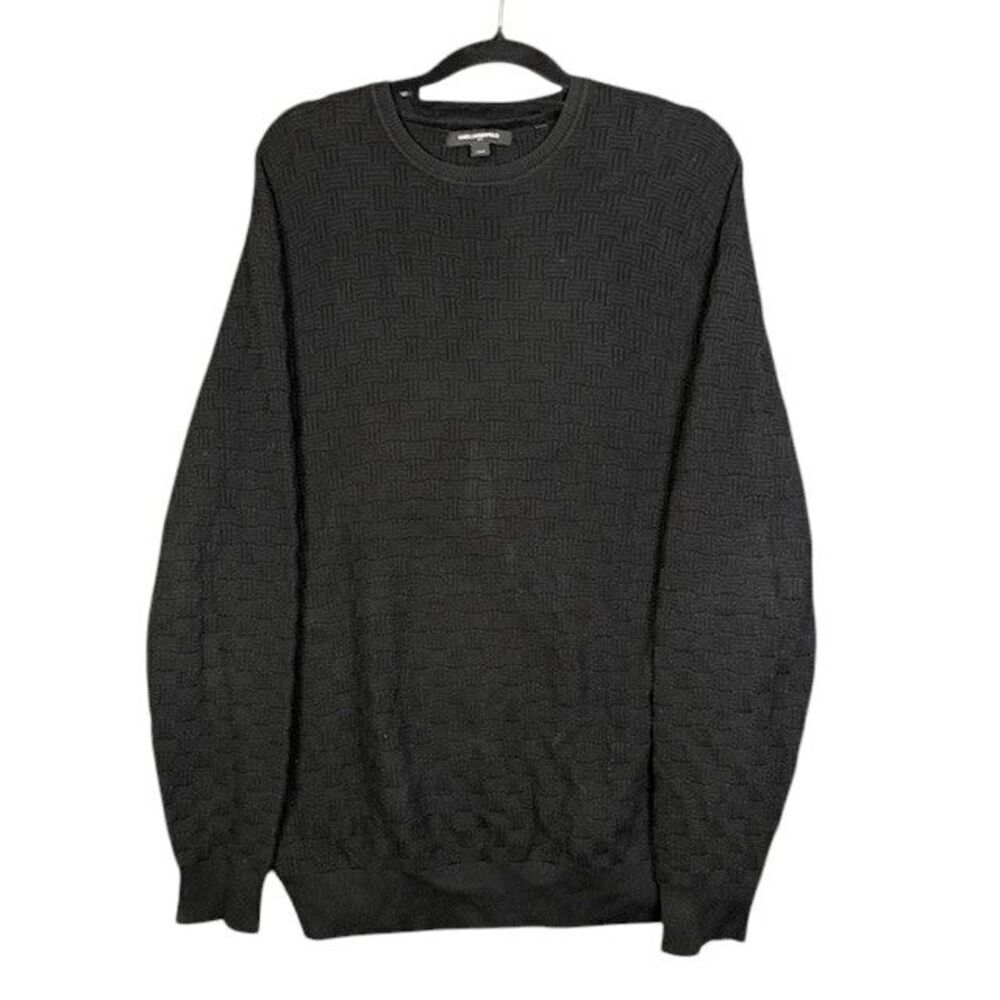 Karl Lagerfeld Black Basketweave Sweater Crewneck‎ Soft Pullover Size Large